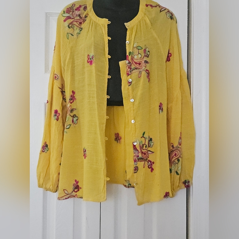 Anthropologie Yellow Floral Blouse